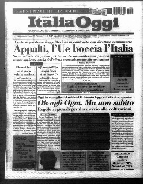 Italia oggi : quotidiano di economia finanza e politica